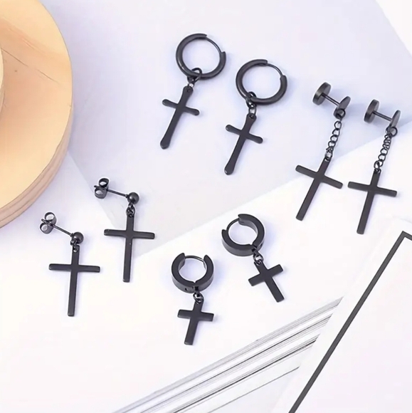 4 Pair Stainless Steel Cross Earrings - Picture 3 of 3